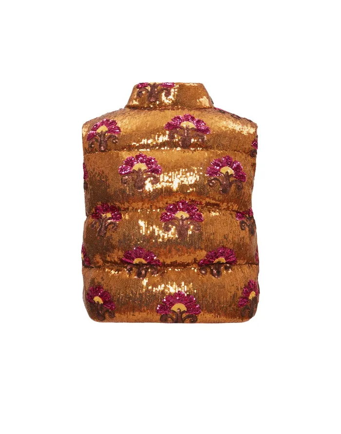 La Doublej Bonbon Puffer Vest Bronze In Textured Sequins Women Outerwear