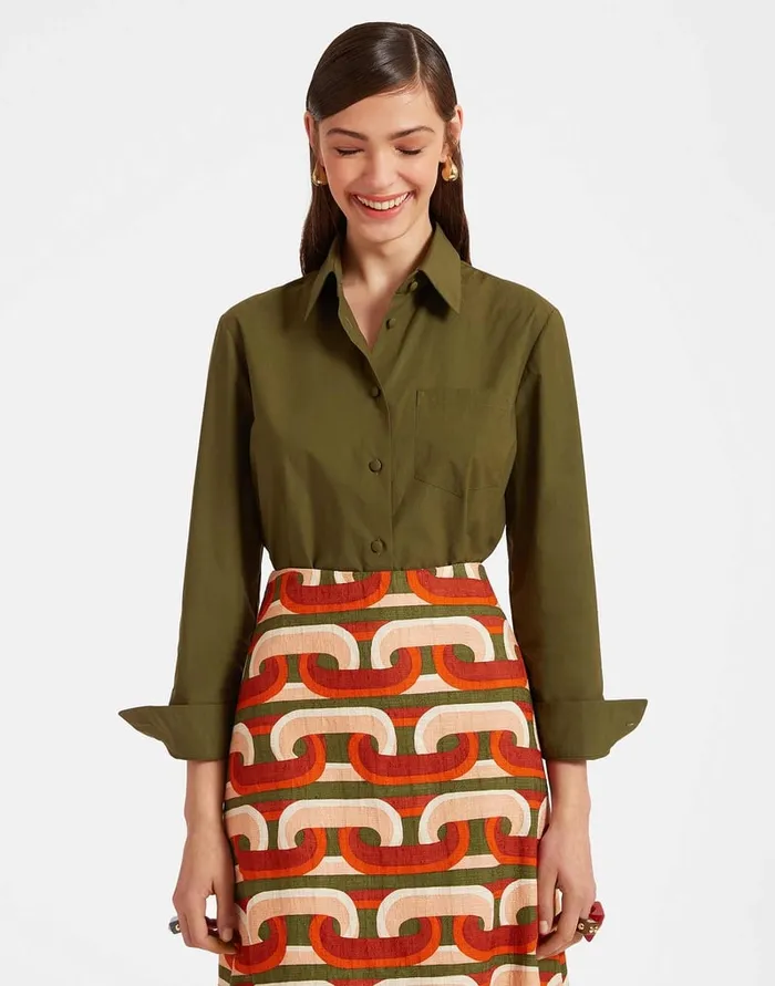 La Doublej Boy Shirt Solid Camouflage In Crisp Poplin Women Shirts and Tops
