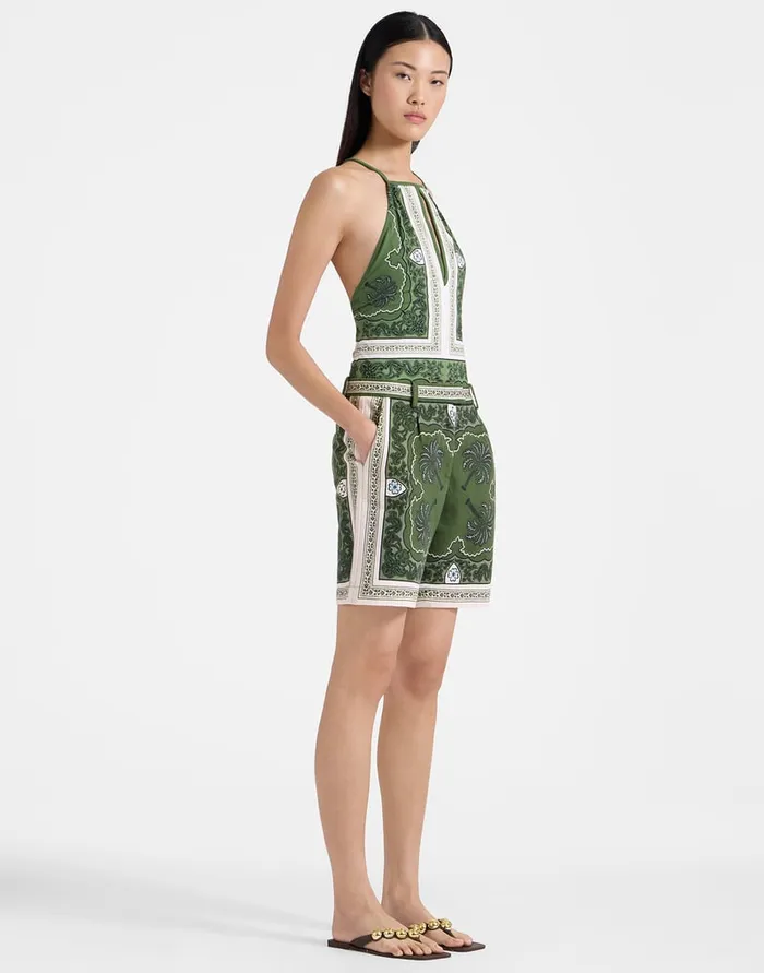 La Doublej Boyfriend Shorts Mirage Place Green In Cotton Drill Women Shorts and Pants
