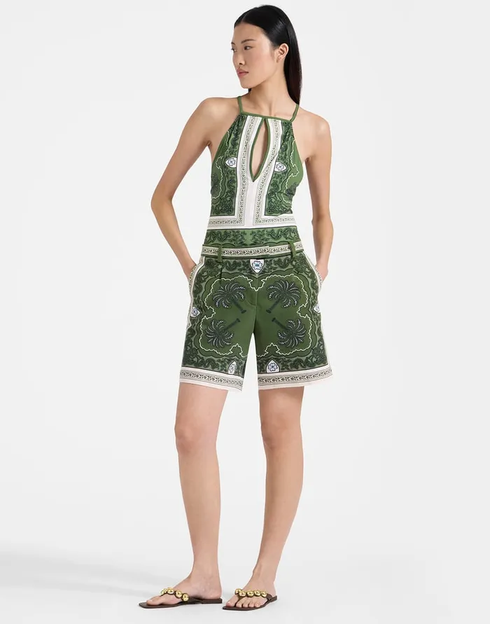 La Doublej Boyfriend Shorts Mirage Place Green In Cotton Drill Women Shorts and Pants
