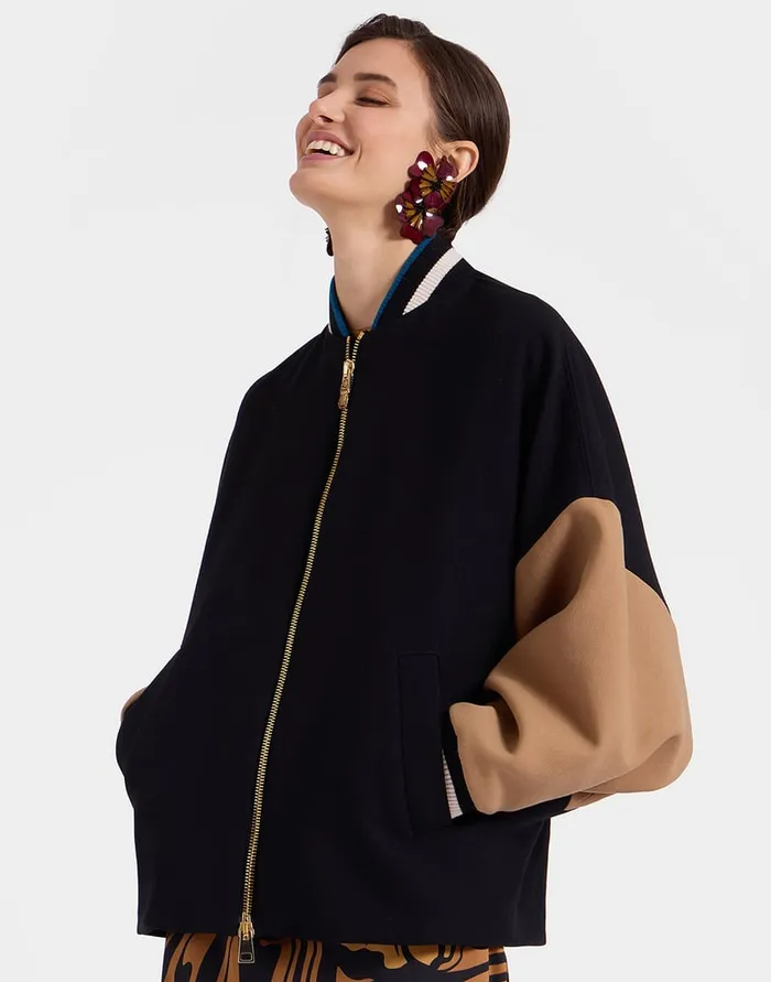 La Doublej Brooklyn Bomber Solid Black In Wool Women Outerwear