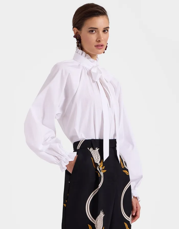 La Doublej Cerere Blouse Solid White In Tailor Poplin Women Shirts and Tops