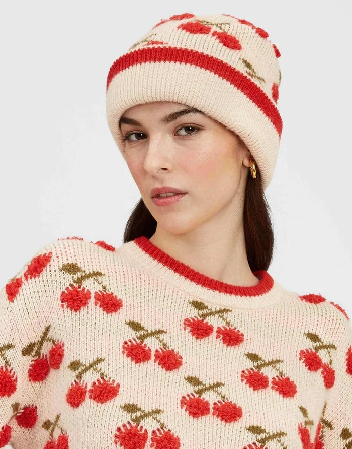 La Doublej Cherry Beanie Off White In Wool Women Hats