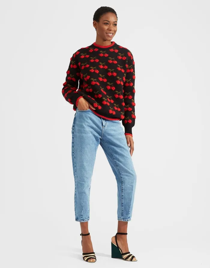 La Doublej Cherry Sweater Black Red In Wool Women Knitwear