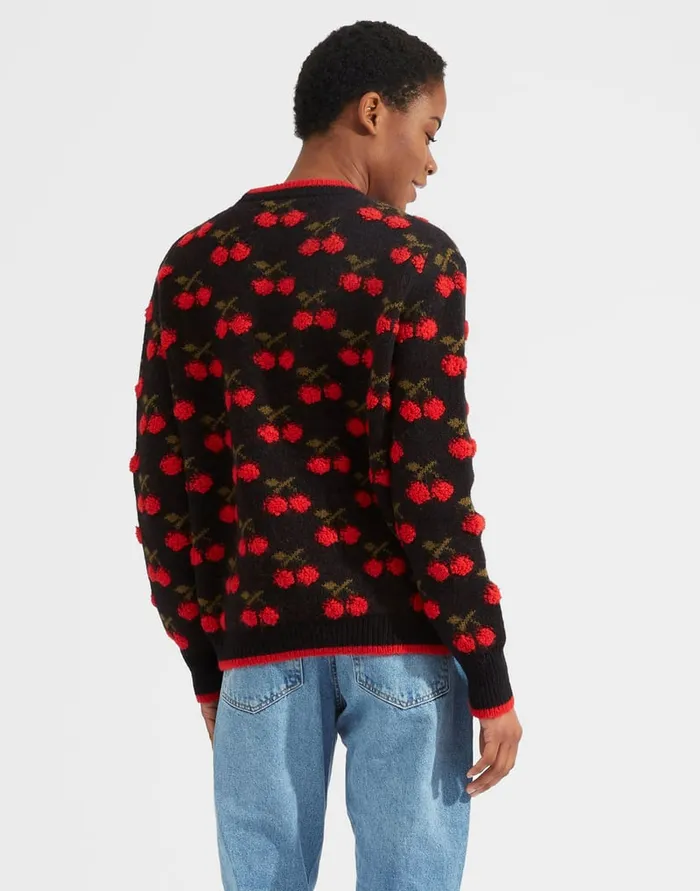 La Doublej Cherry Sweater Black Red In Wool Women Knitwear
