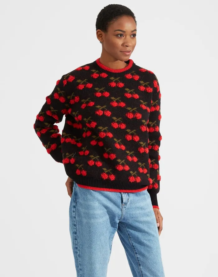 La Doublej Cherry Sweater Black Red In Wool Women Knitwear