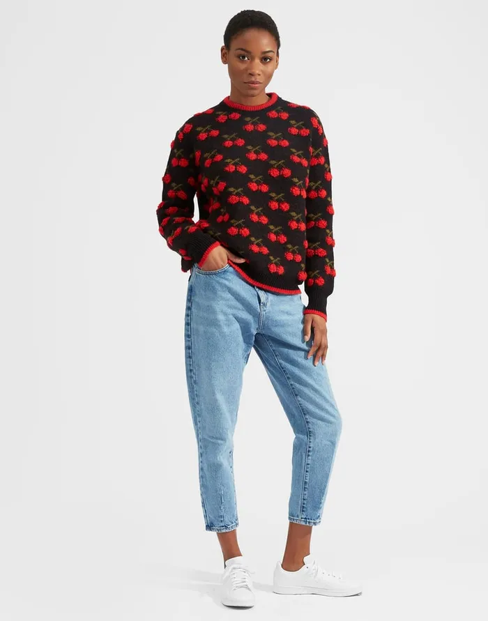 La Doublej Cherry Sweater Black Red In Wool Women Knitwear