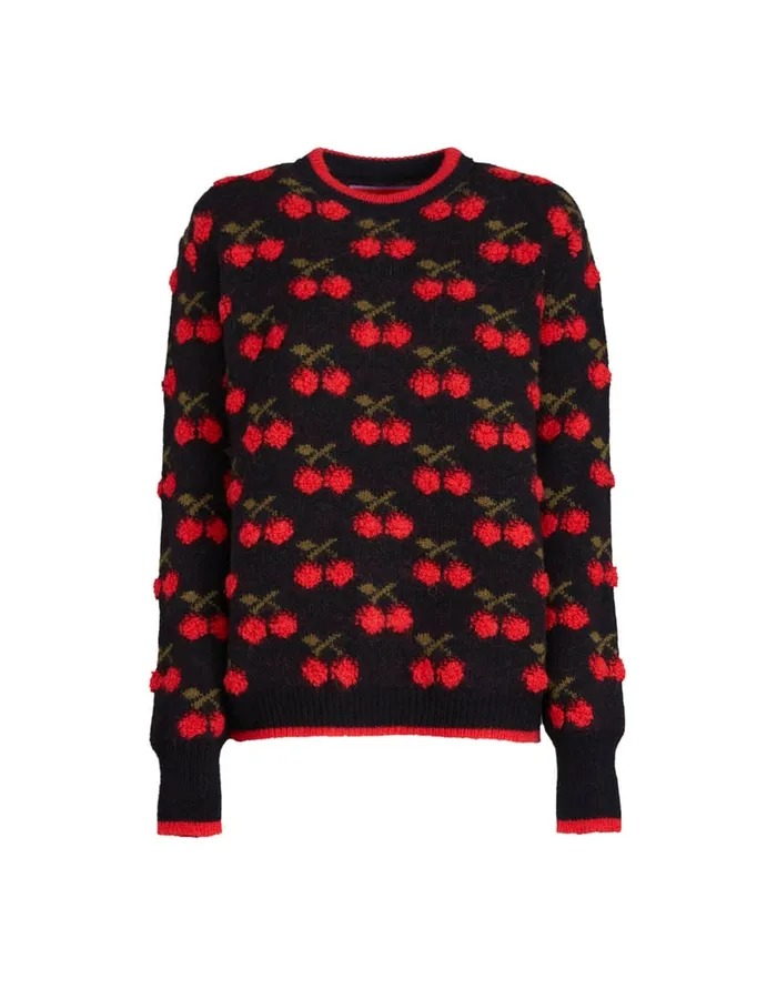 La Doublej Cherry Sweater Black Red In Wool Women Knitwear
