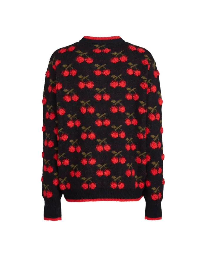 La Doublej Cherry Sweater Black Red In Wool Women Knitwear
