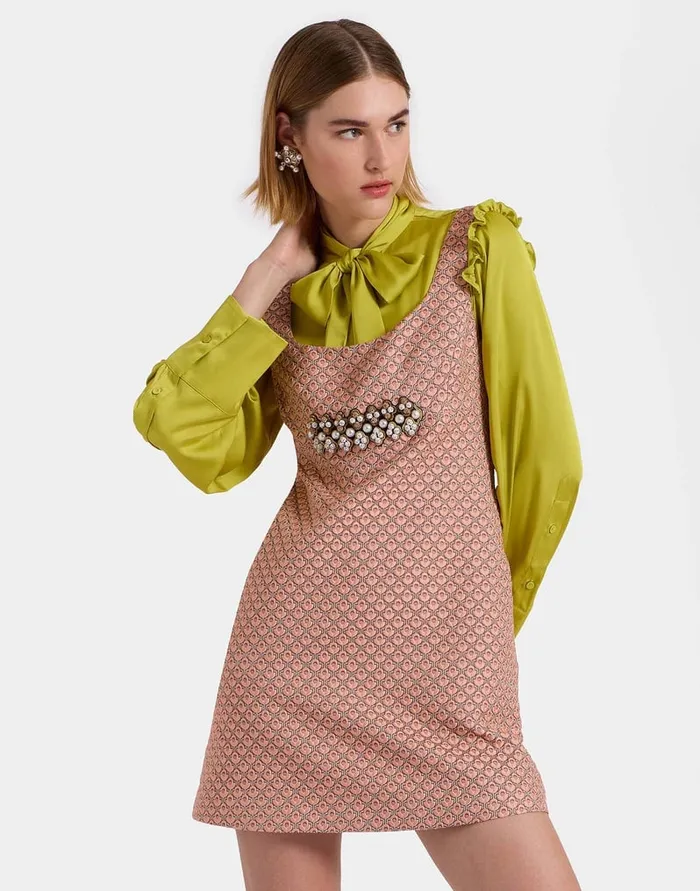 La Doublej Ella Mini Dress Tulip Pale Pink In Jacquard Embroidered Women Party Dressing