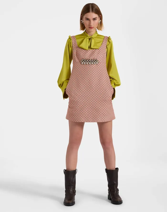 La Doublej Ella Mini Dress Tulip Pale Pink In Jacquard Embroidered Women Party Dressing