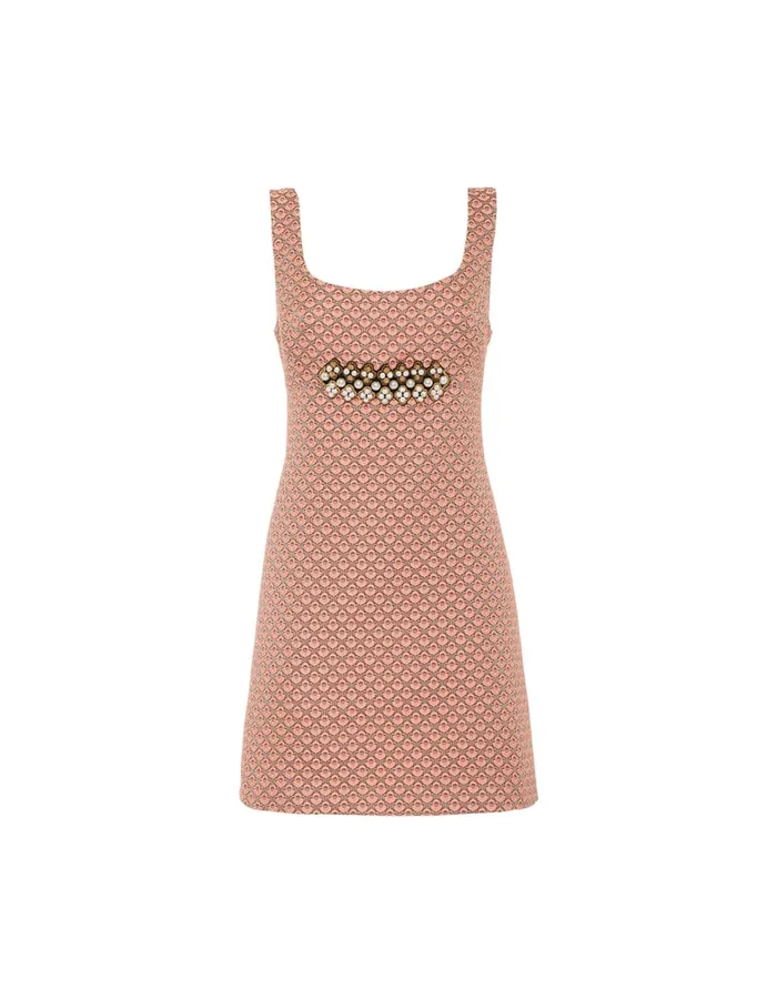 La Doublej Ella Mini Dress Tulip Pale Pink In Jacquard Embroidered Women Party Dressing