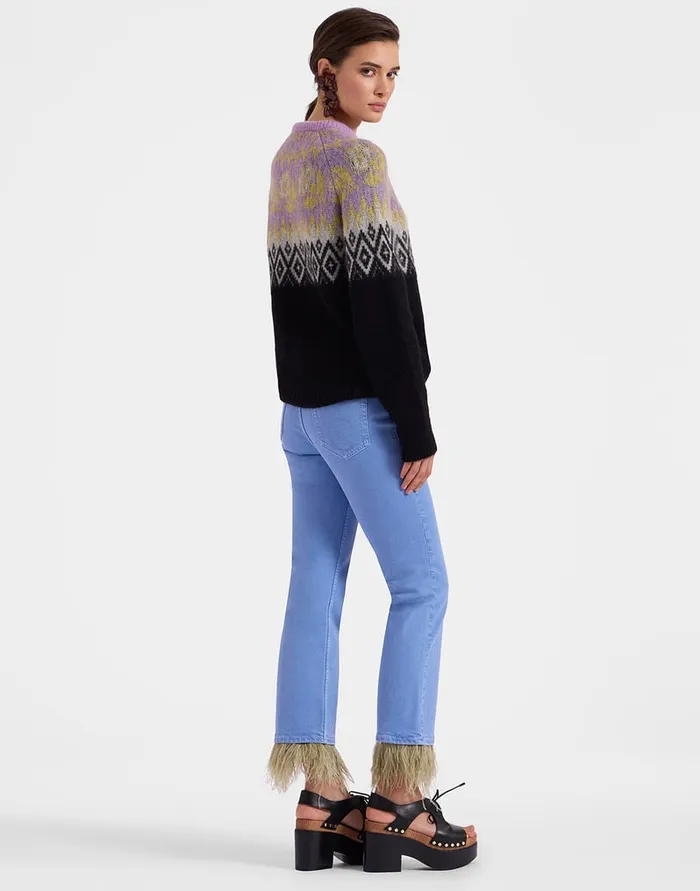 La Doublej Fancy Crop Jeans With Feathers Light Blue In Denim Women Shorts and Pants