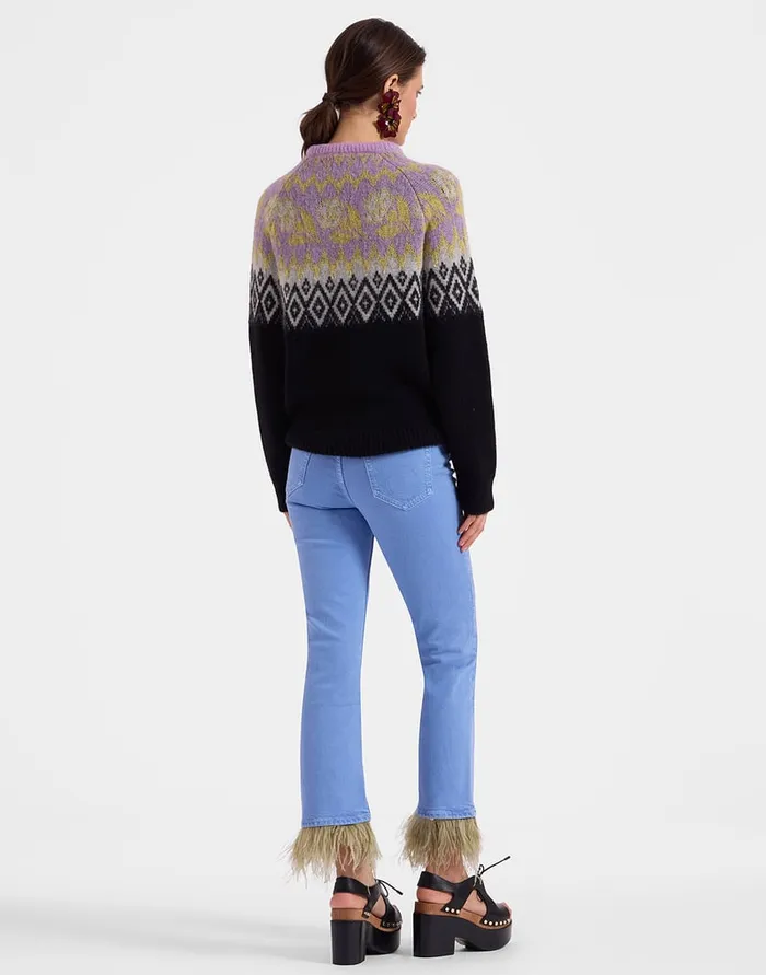 La Doublej Fancy Crop Jeans With Feathers Light Blue In Denim Women Shorts and Pants