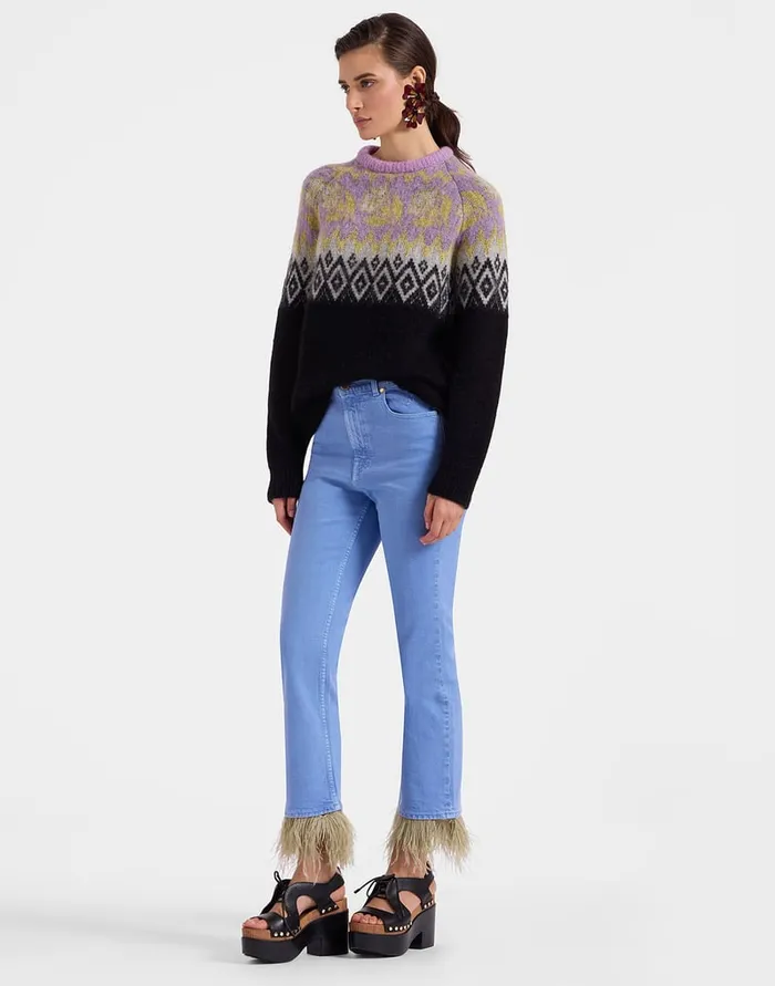 La Doublej Fancy Crop Jeans With Feathers Light Blue In Denim Women Shorts and Pants