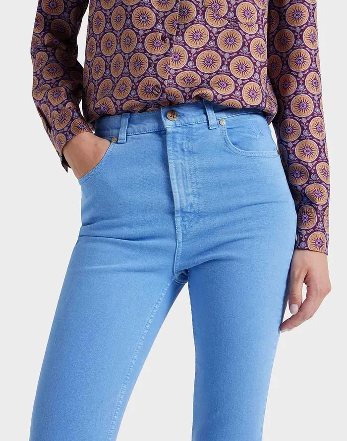 La Doublej Fancy Crop Jeans With Feathers Light Blue In Denim Women Shorts and Pants