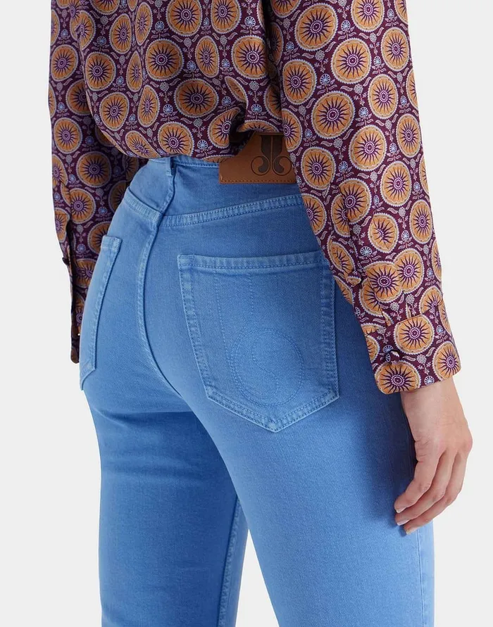 La Doublej Fancy Crop Jeans With Feathers Light Blue In Denim Women Shorts and Pants