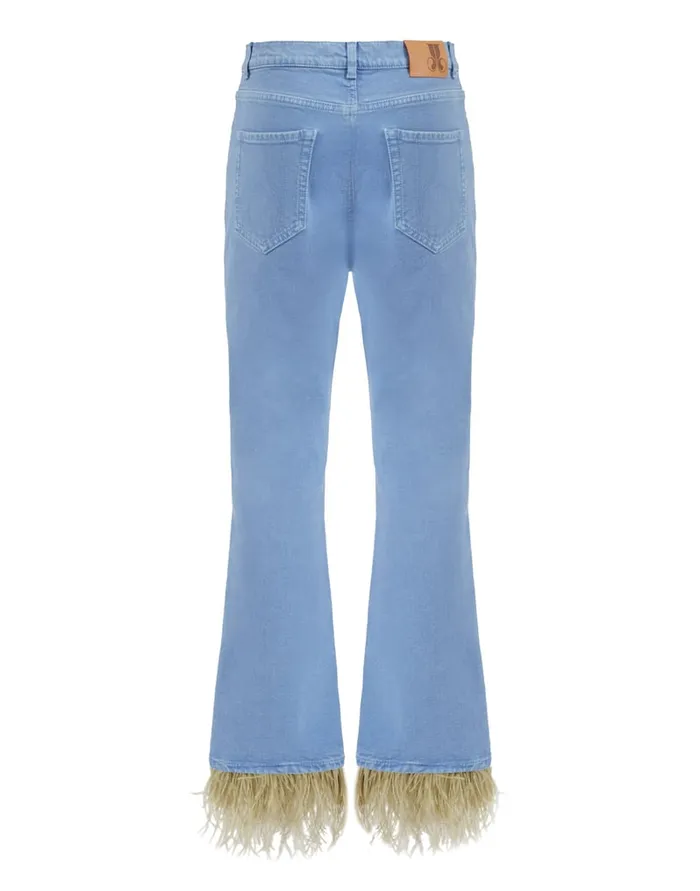 La Doublej Fancy Crop Jeans With Feathers Light Blue In Denim Women Shorts and Pants