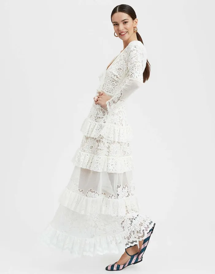 La Doublej Footloose Lacey Dress White In Cotton Lace Women Dresses