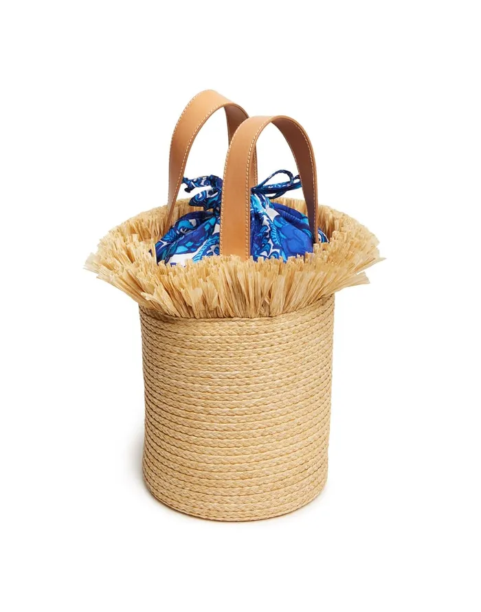 La Doublej Fringe Secchiello Solid Light Beige In Raffia Spagna Women Bags and Pochettes