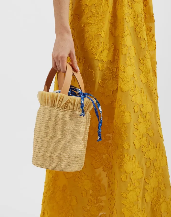 La Doublej Fringe Secchiello Solid Light Beige In Raffia Spagna Women Bags and Pochettes