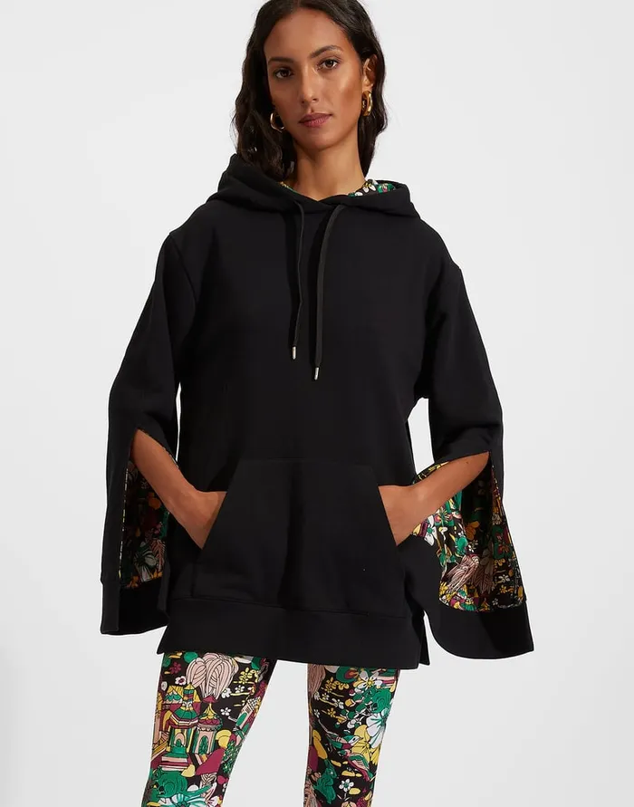 La Doublej Girlfriend Hoodie Solid Black In Jersey Women TShirts and Sweatshirts