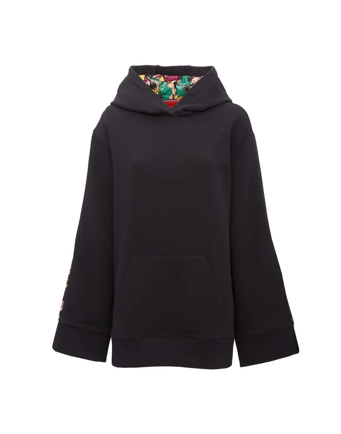 La Doublej Girlfriend Hoodie Solid Black In Jersey Women TShirts and Sweatshirts