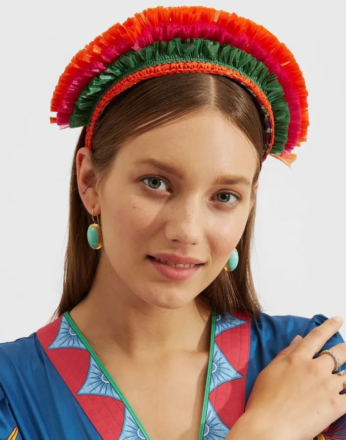 La Doublej Halo Headband Solid Orange In Raffia Crochet Women Hair Accessories