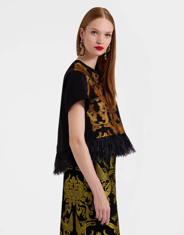 La Doublej La Scala Tee Cherubs Black In Fil Coup With Feathers Women Party Dressing