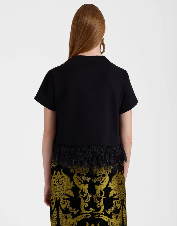 La Doublej La Scala Tee Cherubs Black In Fil Coup With Feathers Women Party Dressing