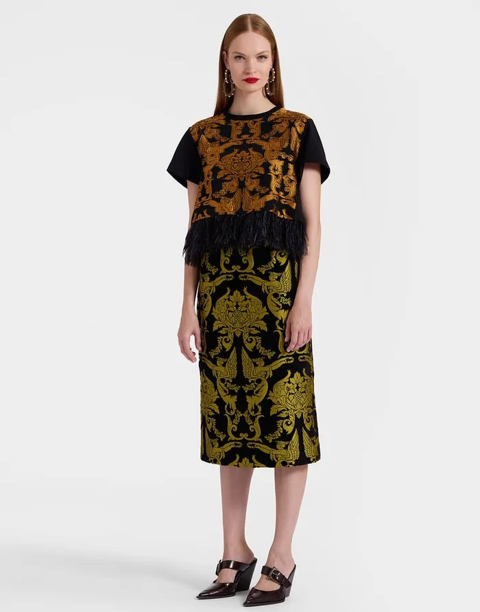 La Doublej La Scala Tee Cherubs Black In Fil Coup With Feathers Women Party Dressing