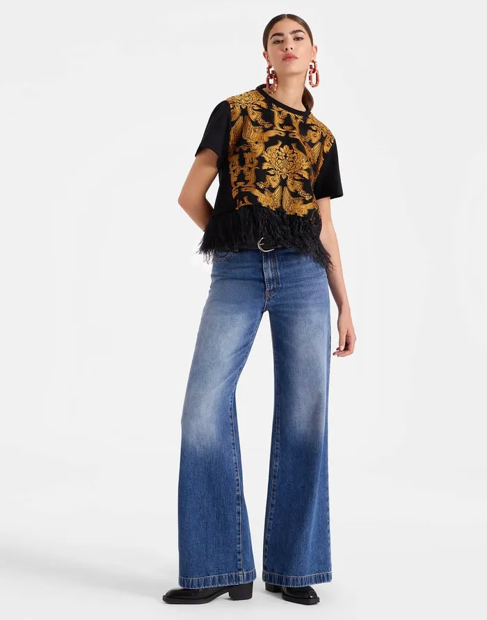 La Doublej La Scala Tee Cherubs Black In Fil Coup With Feathers Women Party Dressing