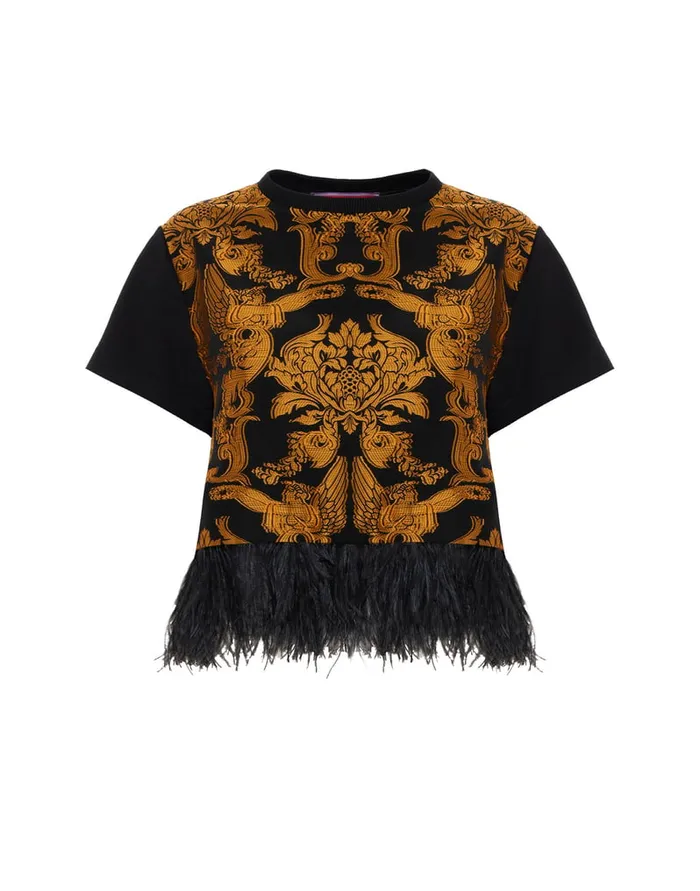 La Doublej La Scala Tee Cherubs Black In Fil Coup With Feathers Women Party Dressing