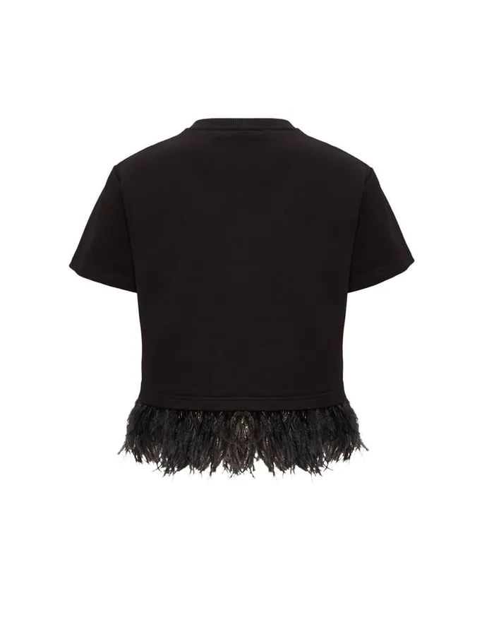 La Doublej La Scala Tee Cherubs Black In Fil Coup With Feathers Women Party Dressing