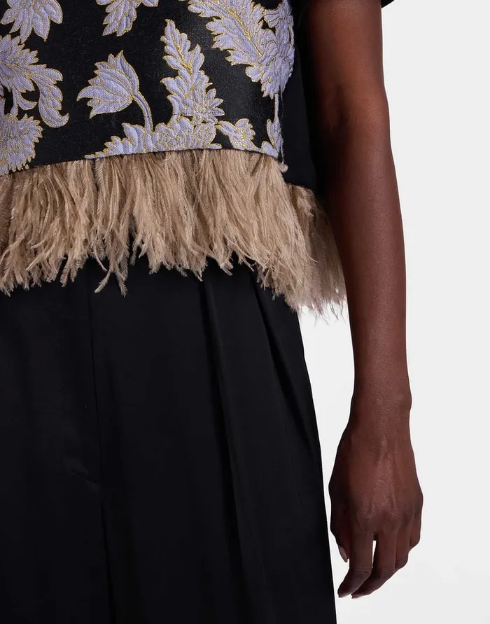 La Doublej La Scala Tee Lark Black In Jacquard With Feathers Women Shirts and Tops
