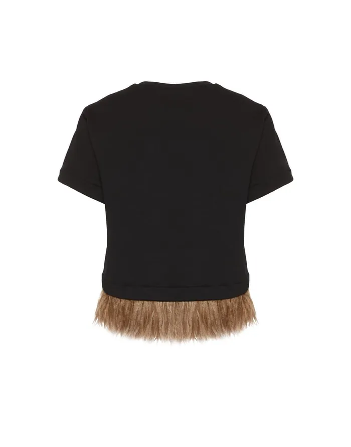 La Doublej La Scala Tee Lark Black In Jacquard With Feathers Women Shirts and Tops