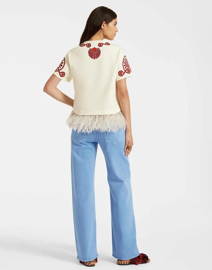 La Doublej La Scala Tee Medallion Place Cream In Heavy Jersey With Feathers Women TShirts and Sweatshirts
