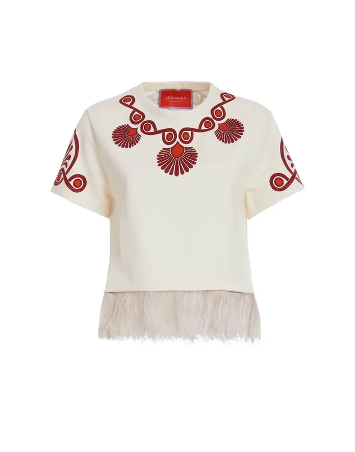 La Doublej La Scala Tee Medallion Place Cream In Heavy Jersey With Feathers Women TShirts and Sweatshirts