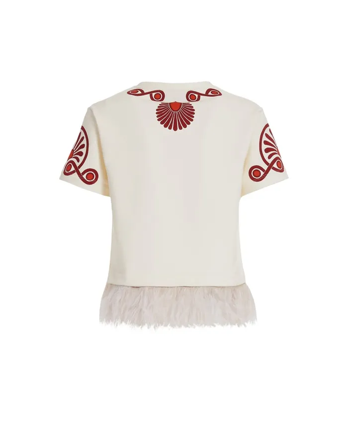 La Doublej La Scala Tee Medallion Place Cream In Heavy Jersey With Feathers Women TShirts and Sweatshirts