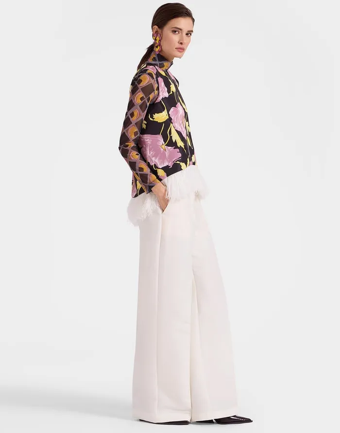 La Doublej La Scala Top Sylph Black In Faille With Feathers Women Shirts and Tops