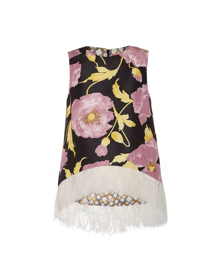 La Doublej La Scala Top Sylph Black In Faille With Feathers Women Shirts and Tops
