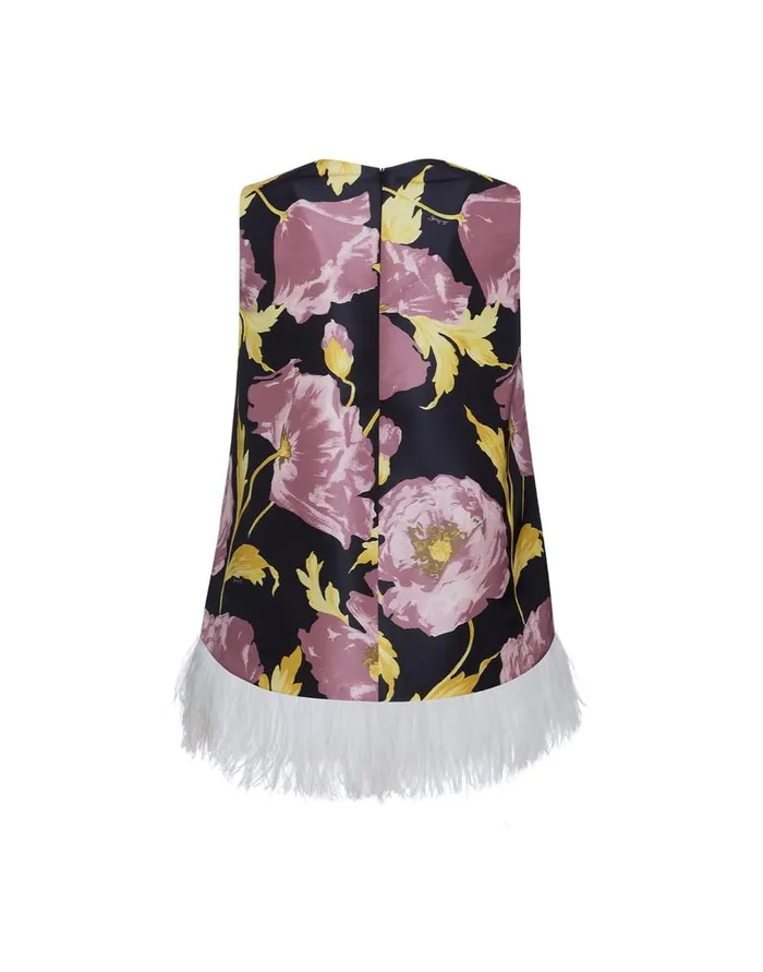La Doublej La Scala Top Sylph Black In Faille With Feathers Women Shirts and Tops