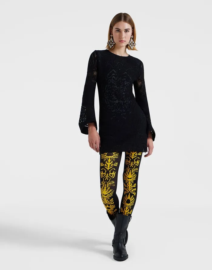 La Doublej Lacey Mini Supreme Swing Dress Solid Black In Embroidered Cotton Women Dresses