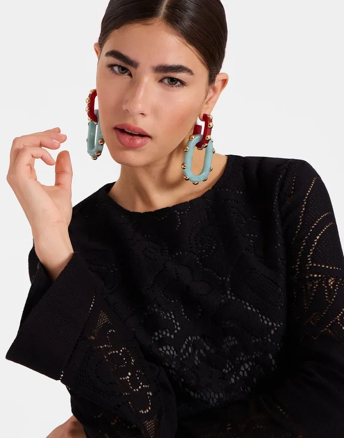La Doublej Lacey Mini Supreme Swing Dress Solid Black In Embroidered Cotton Women Dresses