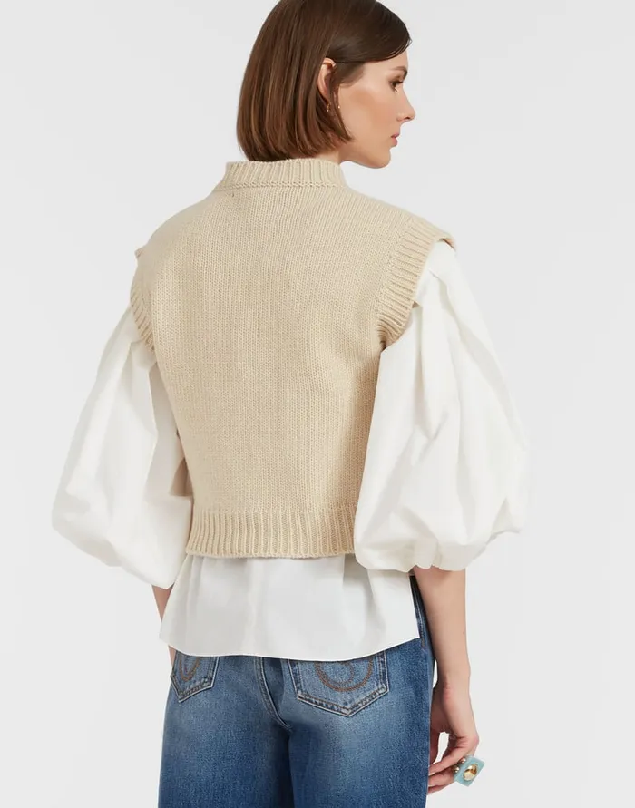 La Doublej Lampone Vest Beige In Wool Embroidered Women Knitwear
