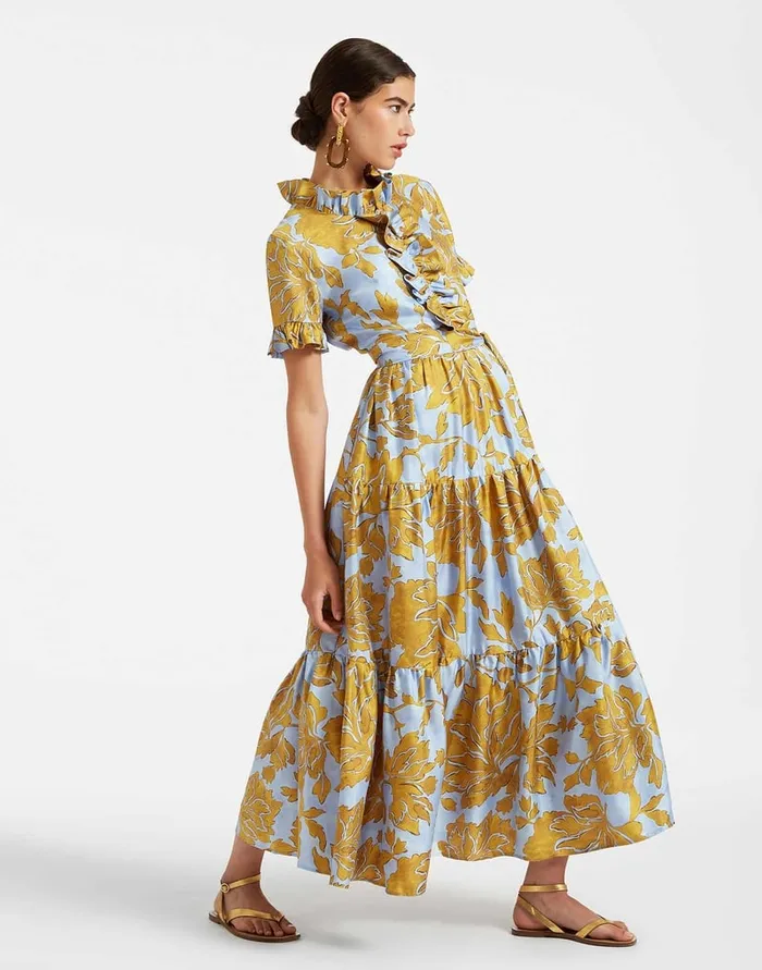 La Doublej Long And Sassy Dress Tangle Light Blue In Silk Twill Women Dresses
