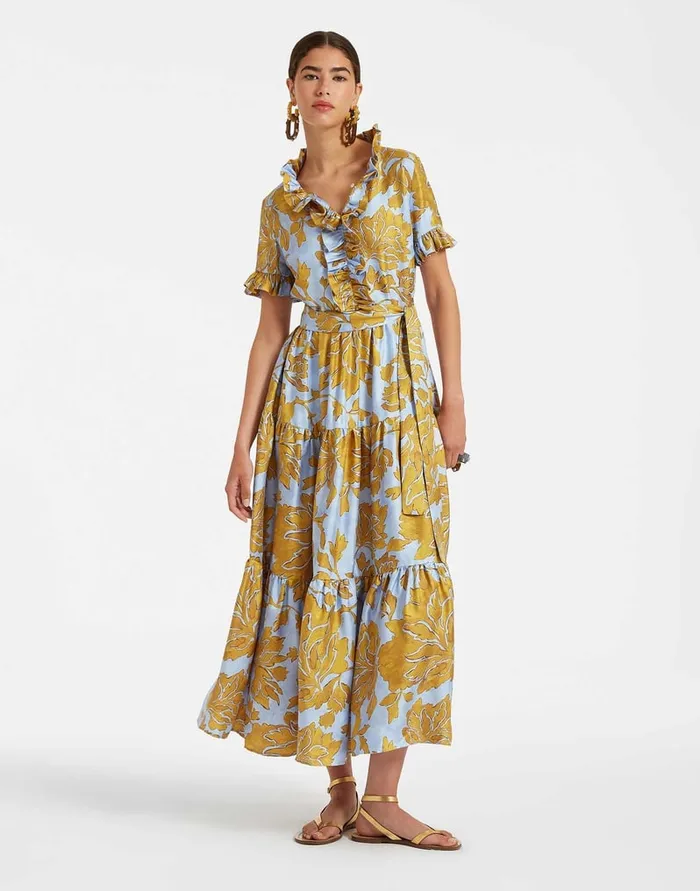 La Doublej Long And Sassy Dress Tangle Light Blue In Silk Twill Women Dresses