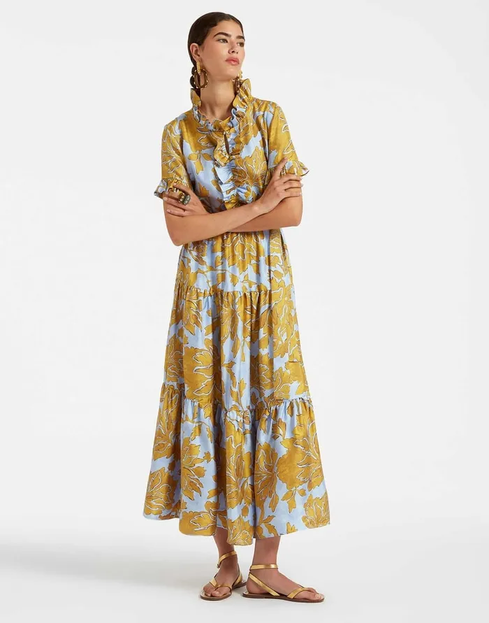 La Doublej Long And Sassy Dress Tangle Light Blue In Silk Twill Women Dresses