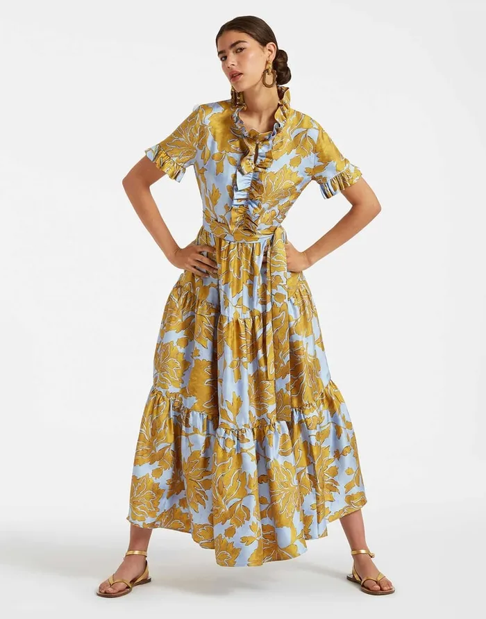 La Doublej Long And Sassy Dress Tangle Light Blue In Silk Twill Women Dresses
