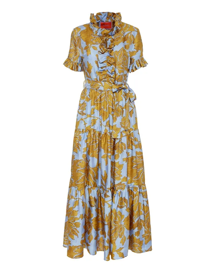 La Doublej Long And Sassy Dress Tangle Light Blue In Silk Twill Women Dresses